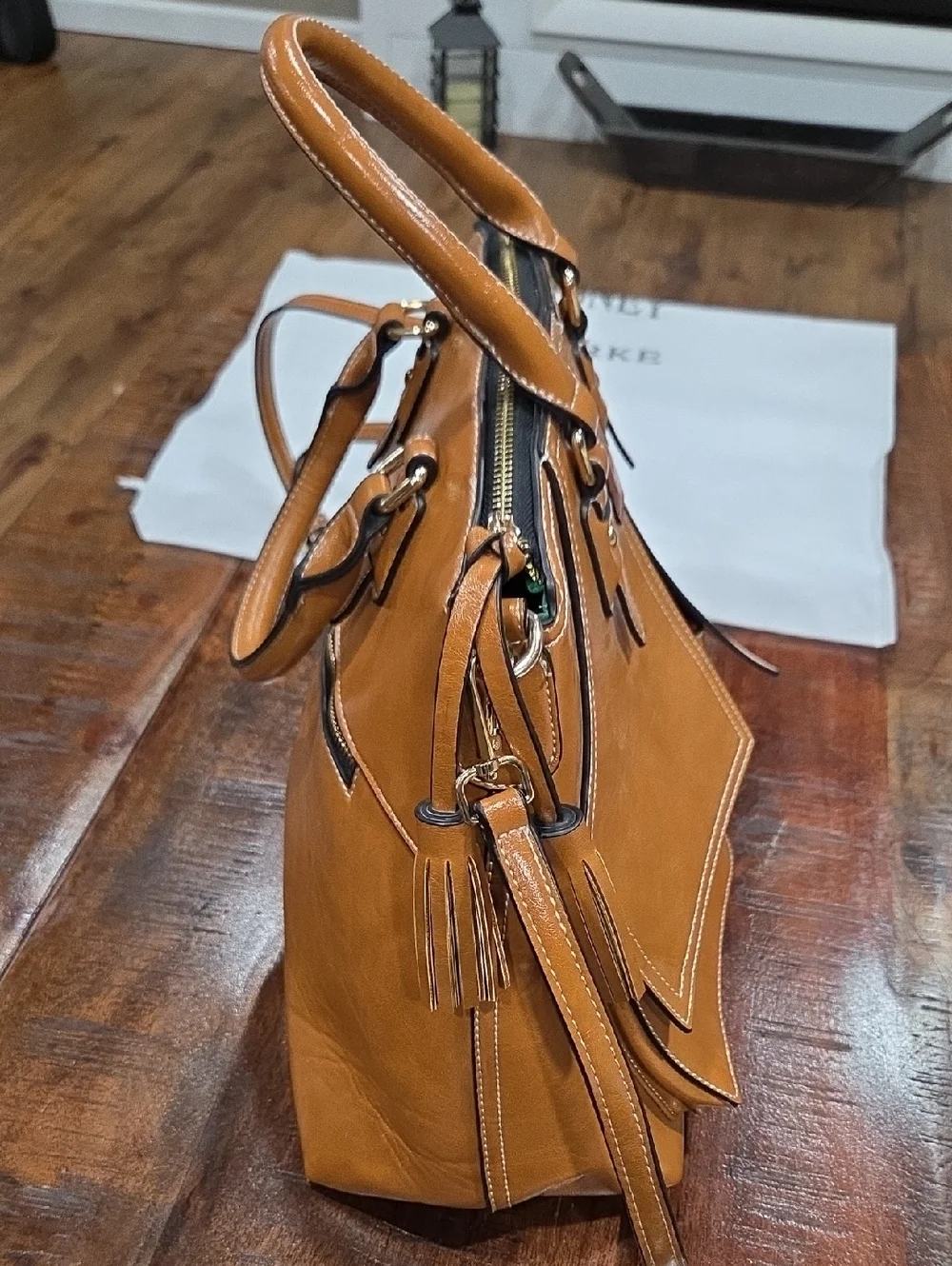 Dooney & Bourke Tan Leather Satchel with Crossbody Strap